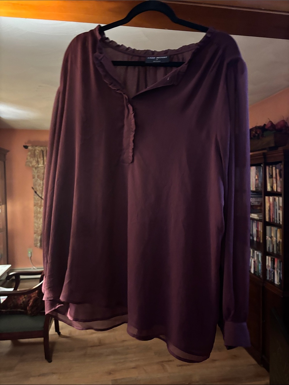 Lane Bryant Plum Ruffled Henley Blouse